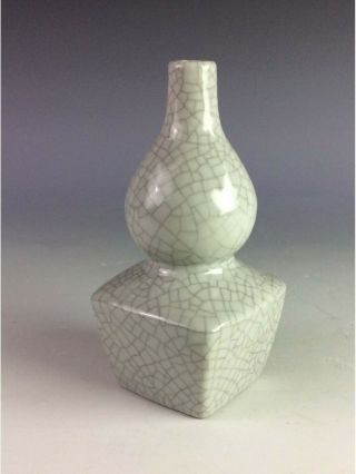 Chinese Crackled Glaze Square Double Gourd Bottle Vase,  Six - Character Mark On Ba