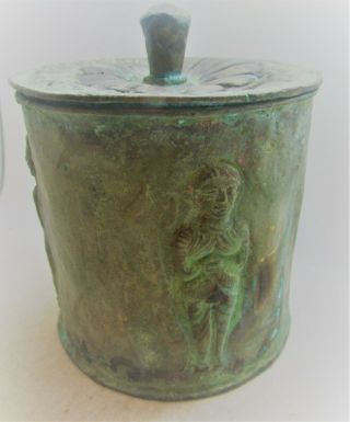 Circa 4thcentury Bc Ancient Persian Bronze Canister With Male Figures All Around