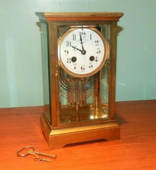 Antique Bailey Banks & Biddle Brass 8 Day Chime Clock W/ Key
