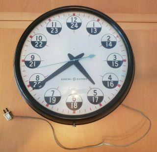 Large Ge General Electric Military Wall Clock Model 2939c 12/24 Hour Dial