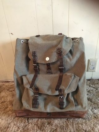 Vintage Swiss Army Salt And Pepper Leather/ Canvas Rucksack Backpack