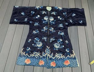 Antique Chinese Silk Embroidery Robe With Floral Designs