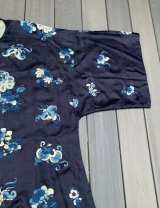 Antique Chinese Silk Embroidery Robe with Floral Designs 6