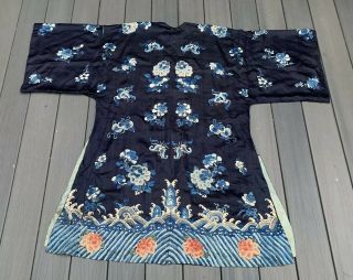Antique Chinese Silk Embroidery Robe with Floral Designs 7