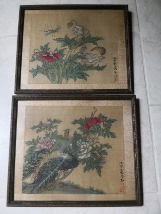 19 C Antique Chinese Silk Painting Bird and Flower Qing Dynasty 10