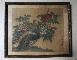 19 C Antique Chinese Silk Painting Bird and Flower Qing Dynasty 2