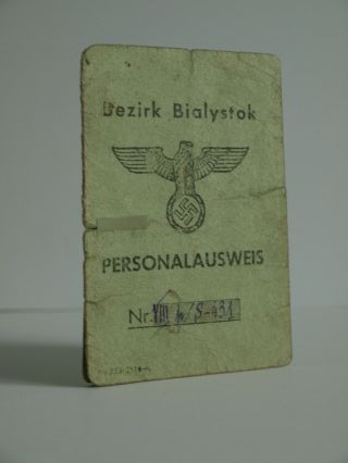 1943 Ww2 Bezirk Bialystok Id Card Passport Personalausweis German Occupation Rar