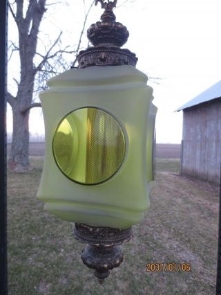 Vtg Green Nautical Lantern Lamp Swag Light Fixture Shade Mid Century Modern