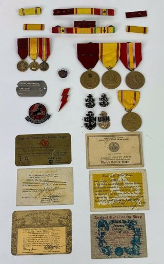 Vintage Us Navy Named Chiefs Medal & Pin Grouping