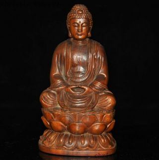 8 " Old Tibet Buddhism Boxwood Wood Hand - Carved Sakyamuni Shakyamuni Buddha Statue
