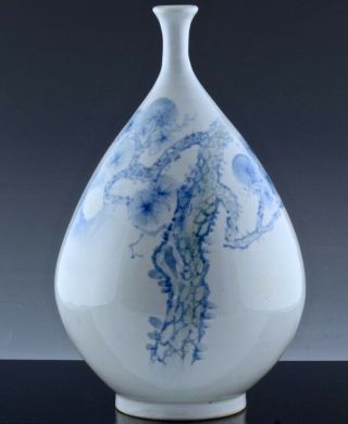Interestng Antique Japanese Korean Blue White Pine Tree Landscape Porcelain Vase