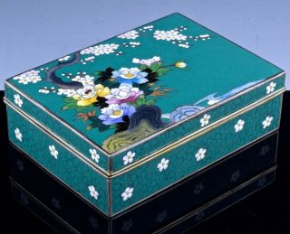Fine Quality Japanese Meiji Ando Cloisonne Enamel Silver Bronze Desk Table Box
