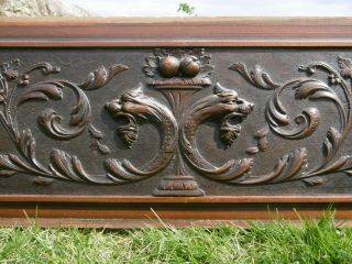 19thc Large Gothic Oak Carved Panel With Gargoyles & Urn C.  1870 