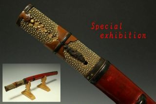Japan Antique Edo Red Wakizashi Koshirae Kabuto Samurai Sword Katana Yoroi Busho