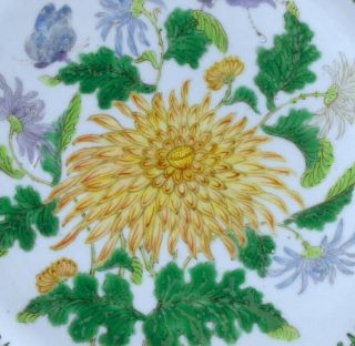 18THC CHINESE QIANLONG FAMILLE VERTE YELLOW ENAMEL CHRYSANTHEMUM FLORAL PLATE 3