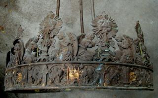 Very Rare Old Church Chandelier With Cherubs In Prayer From France Height 41inch