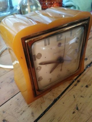 Art Deco General Electric Ge Alarm Clock Butterscotch Bakelite 7h136