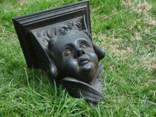 19thc MAHGOANY CARVED HEAD OF A WINGED CHERUB WITH SHELF OVER C.  1860 ' s 11