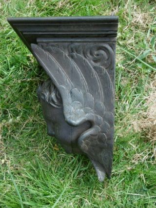 19thc MAHGOANY CARVED HEAD OF A WINGED CHERUB WITH SHELF OVER C.  1860 ' s 12