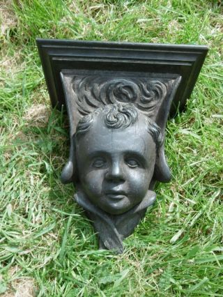 19thc MAHGOANY CARVED HEAD OF A WINGED CHERUB WITH SHELF OVER C.  1860 ' s 2