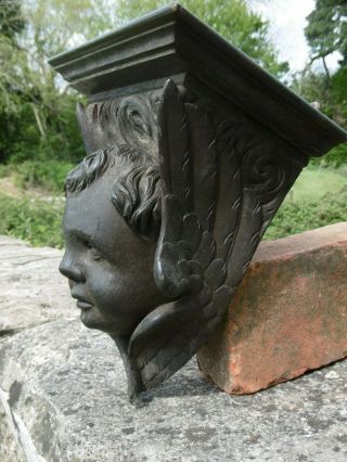 19thc MAHGOANY CARVED HEAD OF A WINGED CHERUB WITH SHELF OVER C.  1860 ' s 6