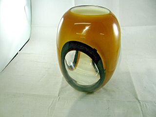 Vintage Mid Century Cased Art Glass Vase Hand Blown Peacock Eye 1970 