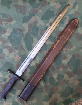 Wwi Aef Us Army M1905 Bayonet Marked Sa 1906 Ria 1907 Leather Scabbard M1903