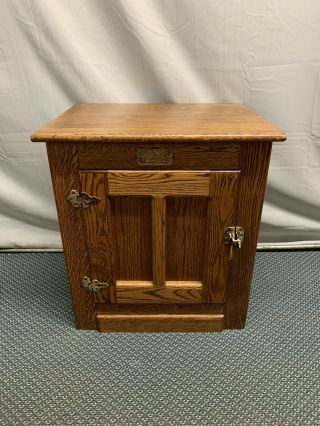 Vintage White Clad Quality Oak Ice Box Cabinet End Table Nightstand