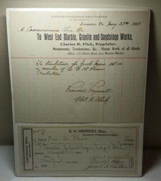 1898 Tombstone Invoice For Civil War Soldier Co.  G 1st Pa Volunteers Lancaster