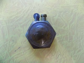 WWI TRENCH ART PETROL LIGHTER GEORGE V,  FLINT SPARKS 3