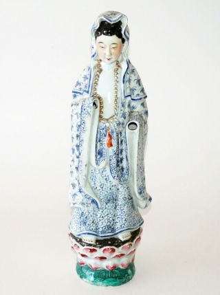 Japanese Meiji/taisho Porcelain B&w Robed Canon Statue - Missing Hands (rgr)