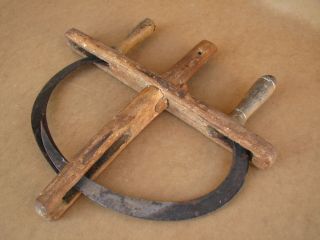 Antique Primitive Wooden Hand Held Sickles Blade Scythe Farm Tools Marked 19th