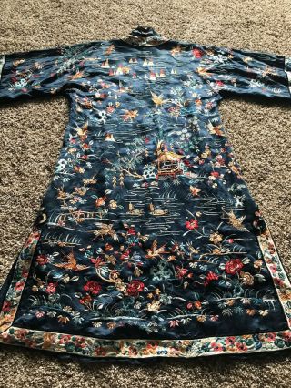 antique chinese blue - ground with flowers bats birds 7