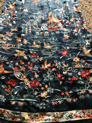 antique chinese blue - ground with flowers bats birds 9