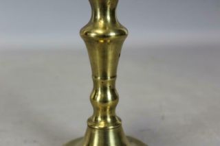 RARE 17TH C SPANISH BRASS CANDLESTICK BOLD SHAFT OCTAGONAL BASE GREAT OLD COLOR 4