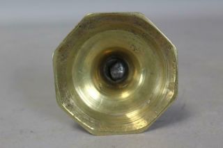 RARE 17TH C SPANISH BRASS CANDLESTICK BOLD SHAFT OCTAGONAL BASE GREAT OLD COLOR 8