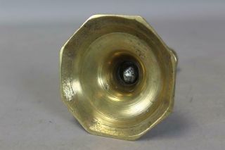 RARE 17TH C SPANISH BRASS CANDLESTICK BOLD SHAFT OCTAGONAL BASE GREAT OLD COLOR 9