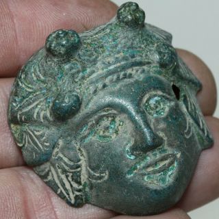 Intact Roman Bronze Face Ornament Applique Circa 100 - 400 Ad
