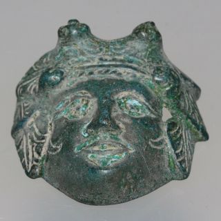 INTACT ROMAN BRONZE FACE ORNAMENT APPLIQUE CIRCA 100 - 400 AD 3