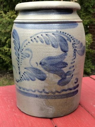 Antique Southwest Pa Freehand Decorated Stoneware Crock - One Gallon Jar