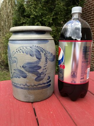 Antique Southwest PA Freehand Decorated Stoneware Crock - One Gallon Jar 2
