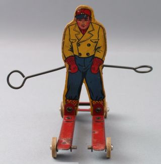 Vintage 1950s Wolverine Tin Litho Sun Valley Ski Jumper Toy & Skier.  NR 3