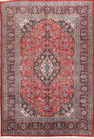 Vintage Traditional Floral Red Kashmar Persian Hand - Knotted 7x10 Wool Area Rug