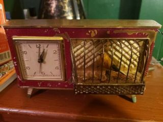 1960 ' s Singing Bird Cage Music Box Alarm Clock Vintage Very Rare 4