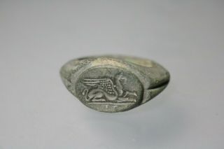 Ancient Interesting Roman Bronze Ring Griffin 1st - 4th Century Ad