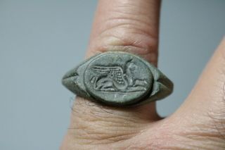 Ancient Interesting Roman Bronze Ring Griffin 1st - 4th century AD 4