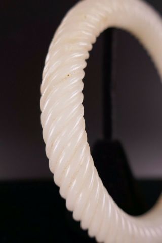 19th Century Chinese Carved Light Celadon Jade Twisted Rope Bangle Bracelet 9