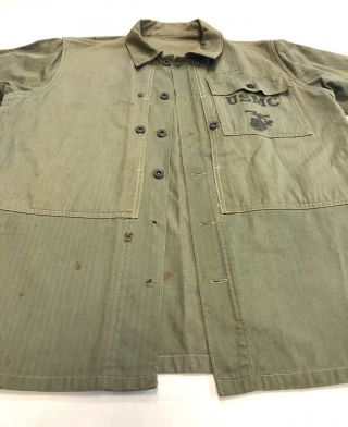 VTG 40s WWII USMC P44 HBT US Marines Herringbone Field Utility Jacket Shirt 8