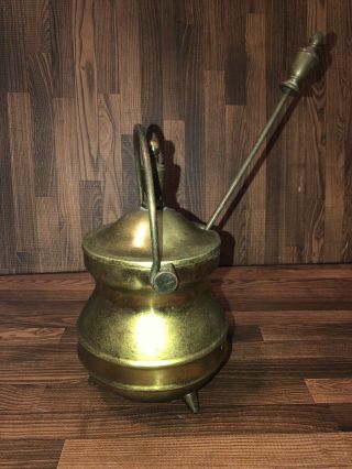 Vintage Primitive Brass Fire Starter Kettle Smudge Pot W/ Pumice Stick Brass Lid