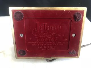 1950 ' s Jefferson GOLDEN HOUR Electric Clock Shelf / Mantle 580 - 101 RUNNING Deco 7